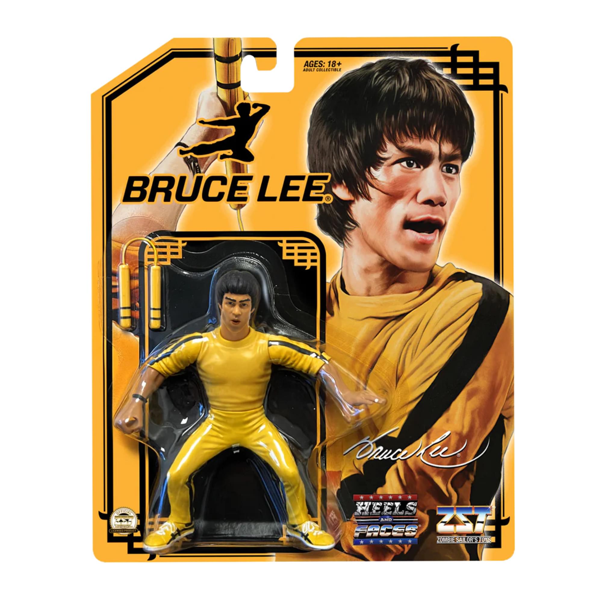 Bruce Lee Heels and Faces Retro Action Figure | Yellow Tracksuit
