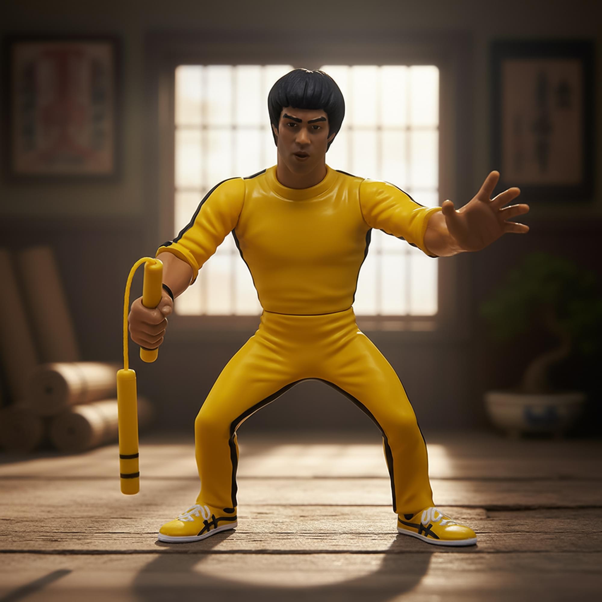 Bruce Lee Heels and Faces Retro Action Figure | Yellow Tracksuit