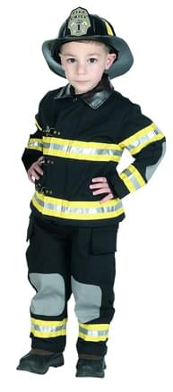 Fire Fighter Costume With Helmet Child Black