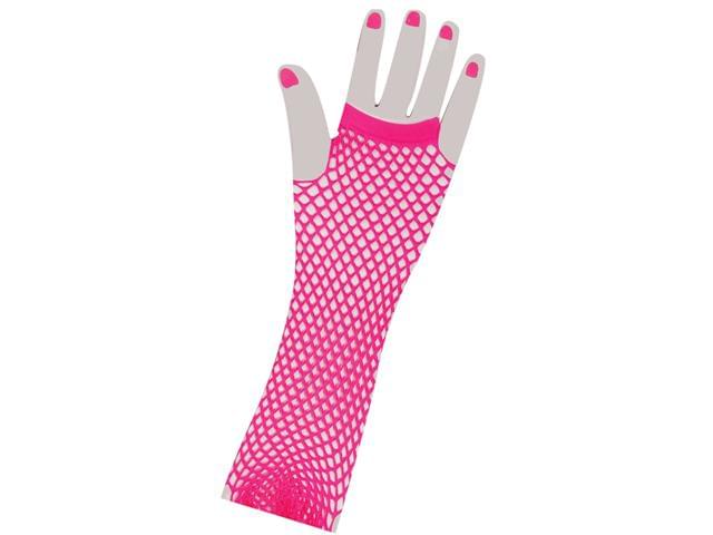Fishnet Long Fingerless Adult Costume Gloves Pink