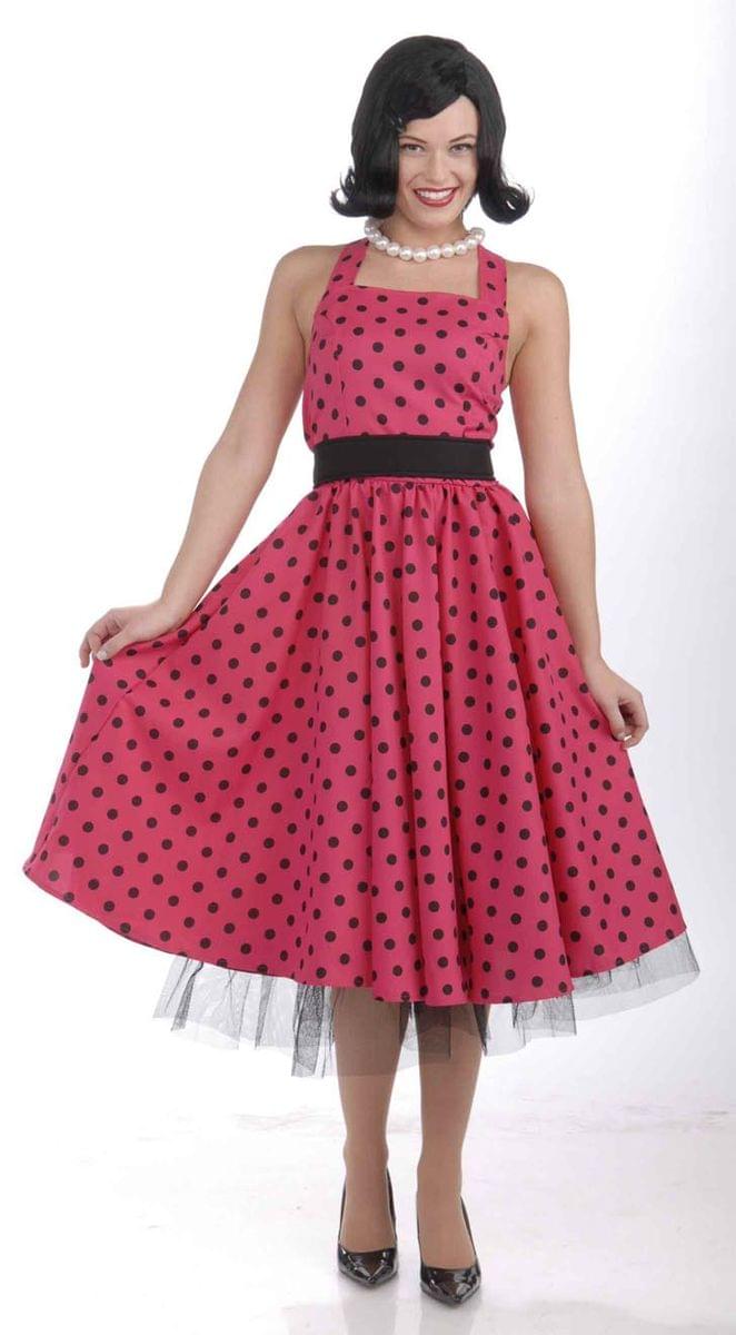 Pink & Black Pretty Dot Dress Costume w/ Crinoline Adult