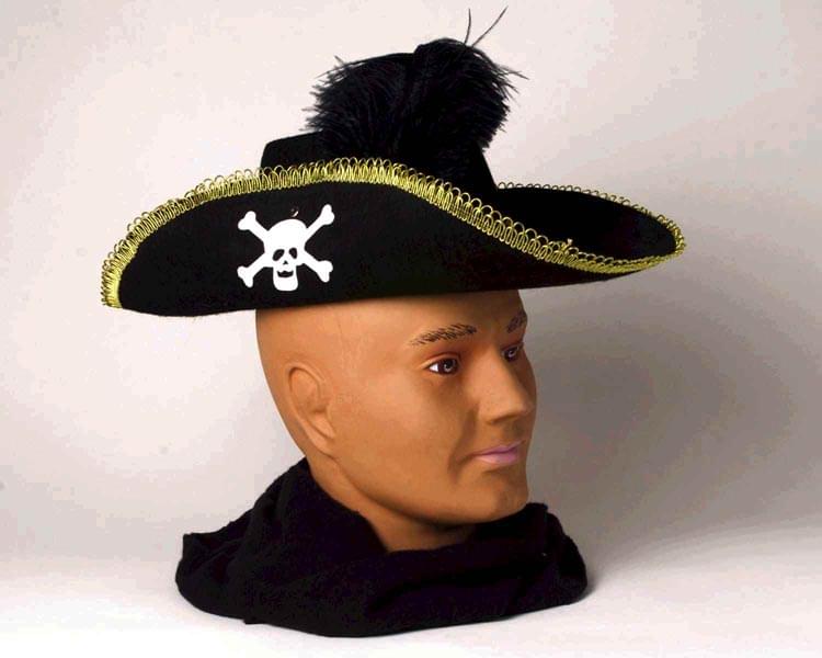 Skull Pirate Adult Costume Hat With Feather