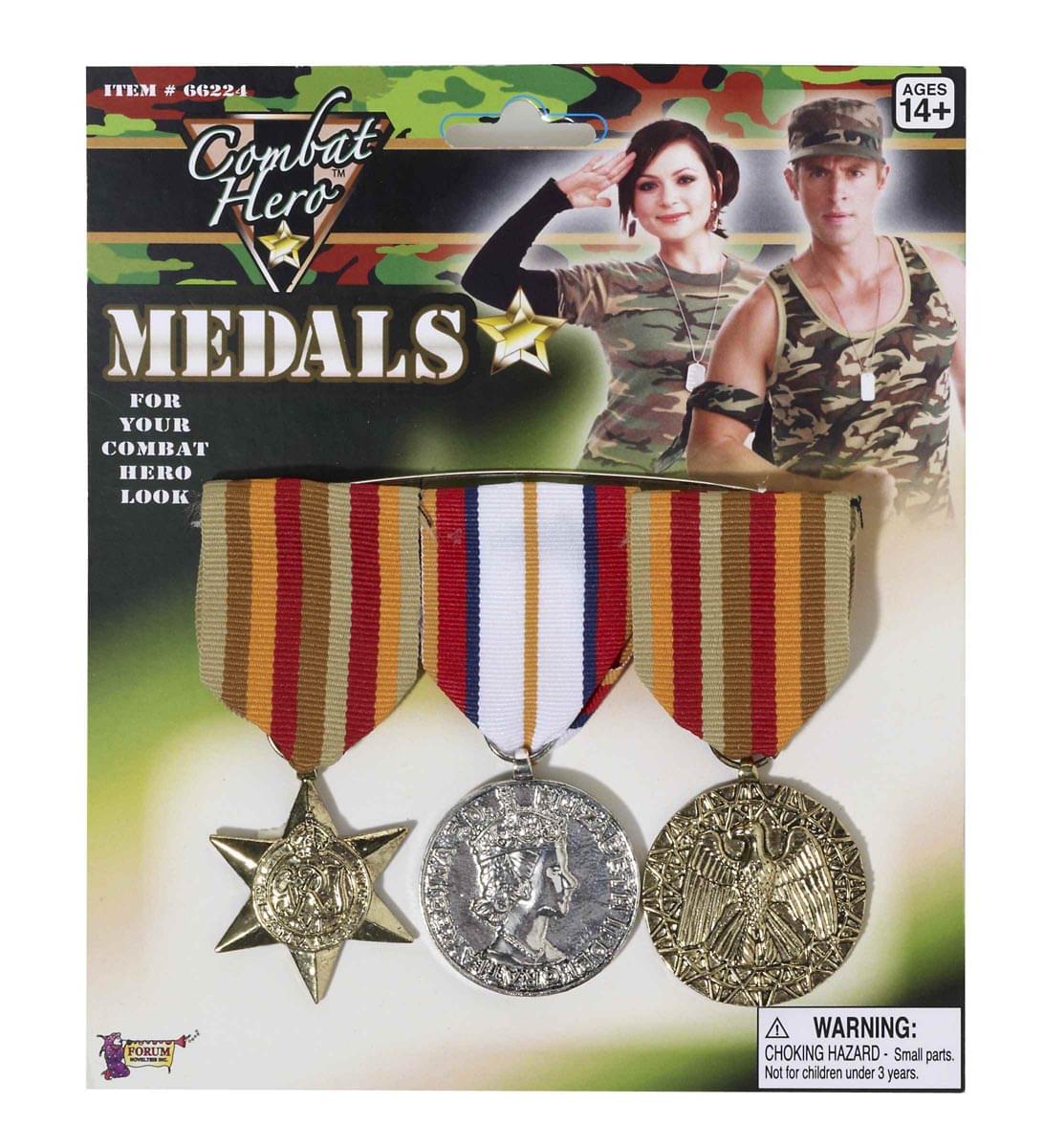 Combat Hero  Set of 3 Army Medals Costume Accessory