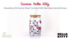 Sanrio Hello Kitty Strawberry 16-Ounce Glass Tumbler With Bamboo Lid and Straw