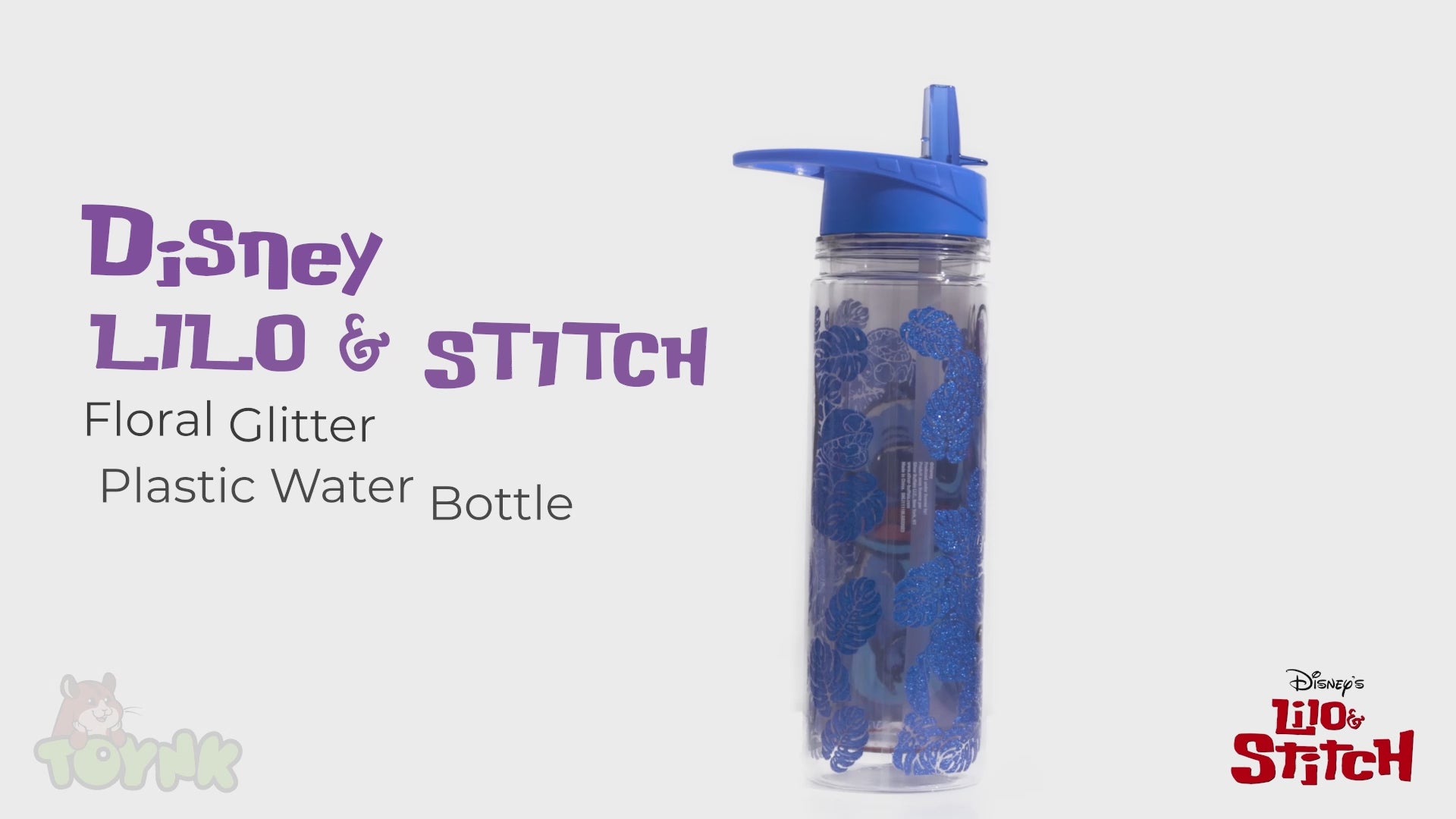 Disney Lilo & Stitch Floral Glitter Plastic Water Bottle | Holds 18 Ounces