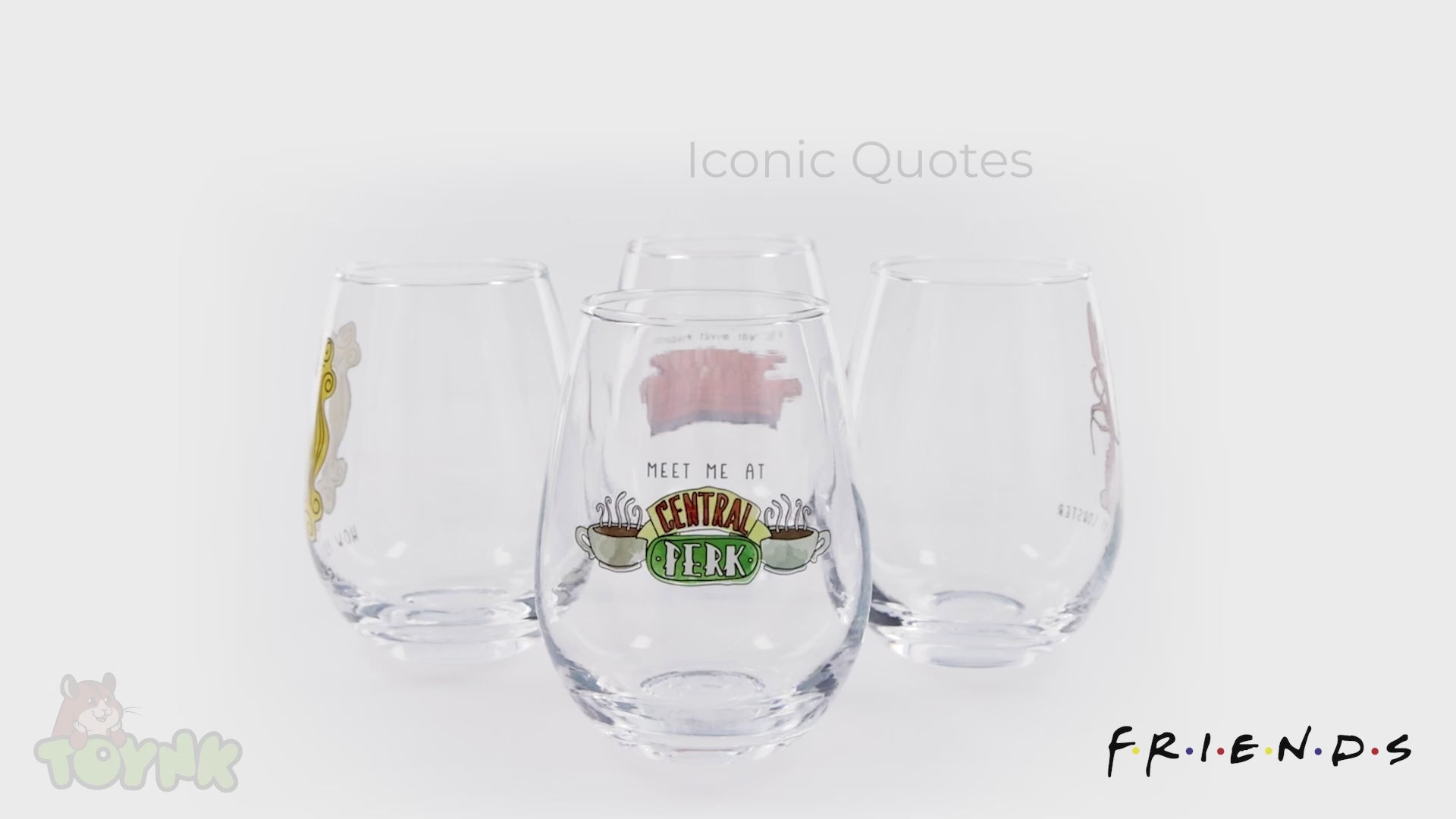 Friends Iconic Quotes 4-Piece Stemless Wine Glass Set | Each Holds 12 Ounces