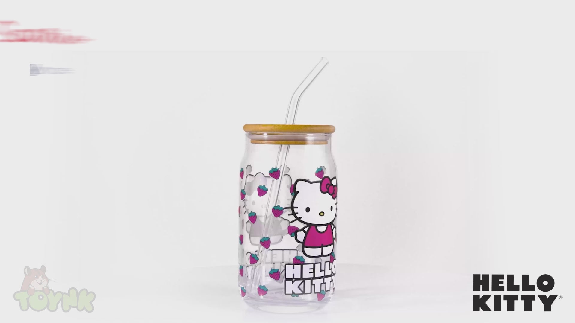 Sanrio Hello Kitty Strawberry 16-Ounce Glass Tumbler With Bamboo Lid and Straw