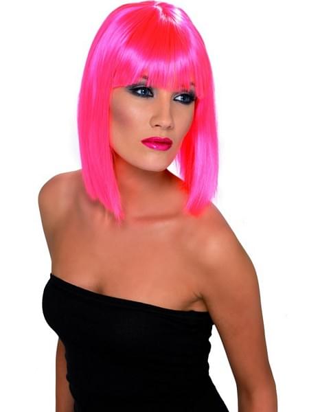 Neon Pink Short Glam Blunt With Fringe Costume Wig