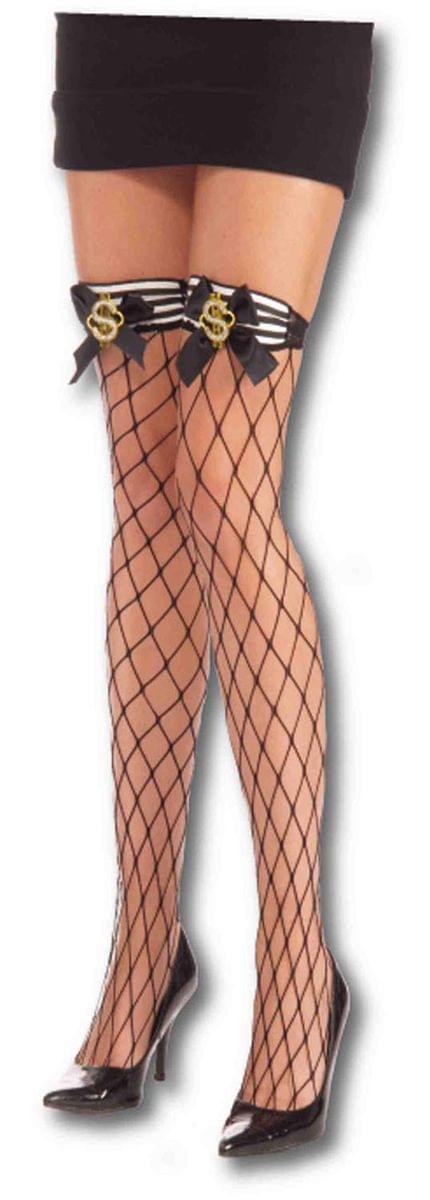 Sexy Gangster Dollar Sign Costume Fishnet Thigh Highs