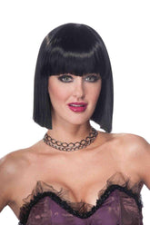 Medium Length Sleek Black Adult Costume Wig With Bangs