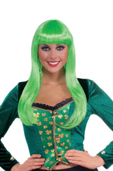 Long Neon Green Adult Female Irish Lass Costume Wig