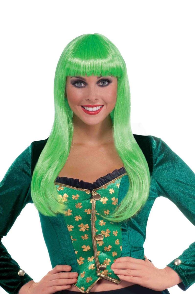 Long Neon Green Adult Female Irish Lass Costume Wig