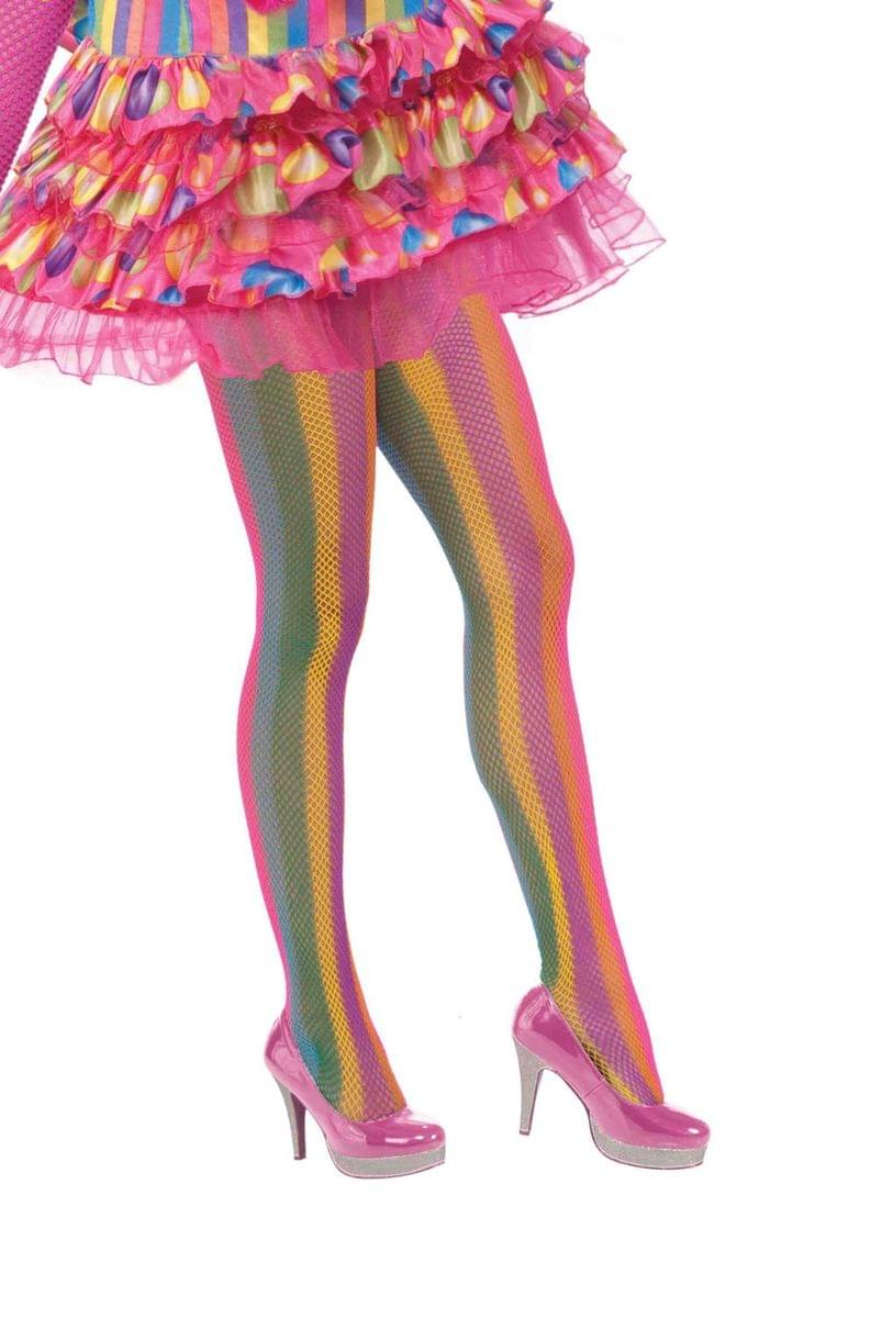 Circus Sweetie Rainbow Striped Fishnet Adult Costume Panty Hose