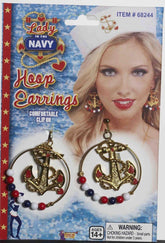 Lady In The Navy Anchor Symbol Costume Hoop Earrings