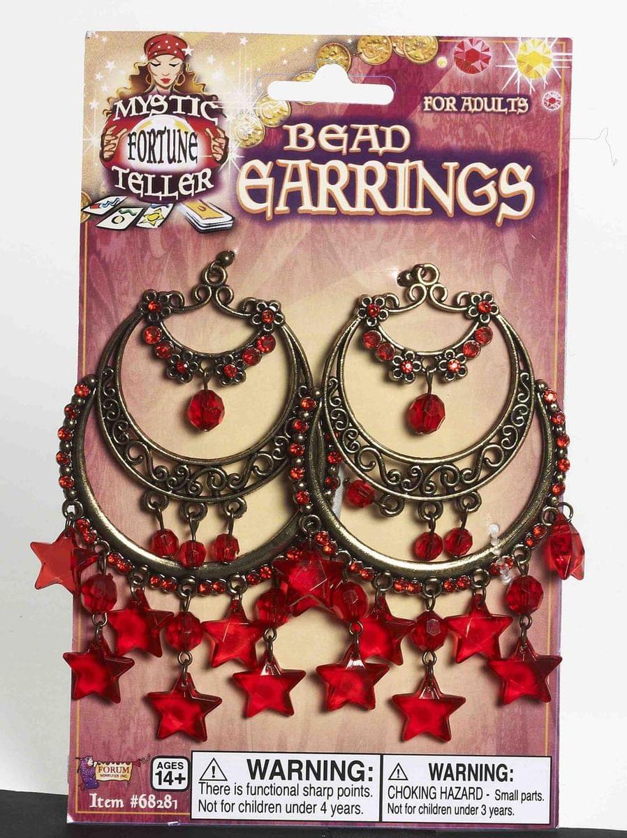 Gypsy Chandelier Costume Earrings With Dangling Red Stars
