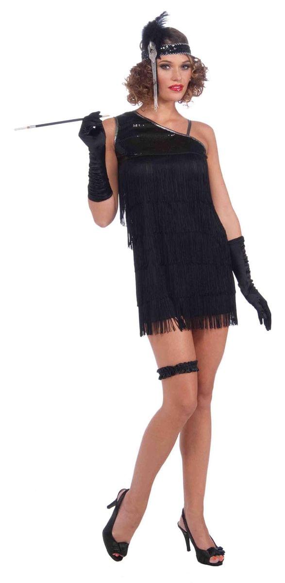 Sexy Black 20's Fringe Flapper Adult Costume