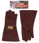 Brown Medieval Adult Costume Gloves With Gold Lion Emblem