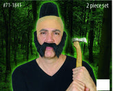 Hunter Man Black Mohawk Bald Head & Beard Costume Accessory Set