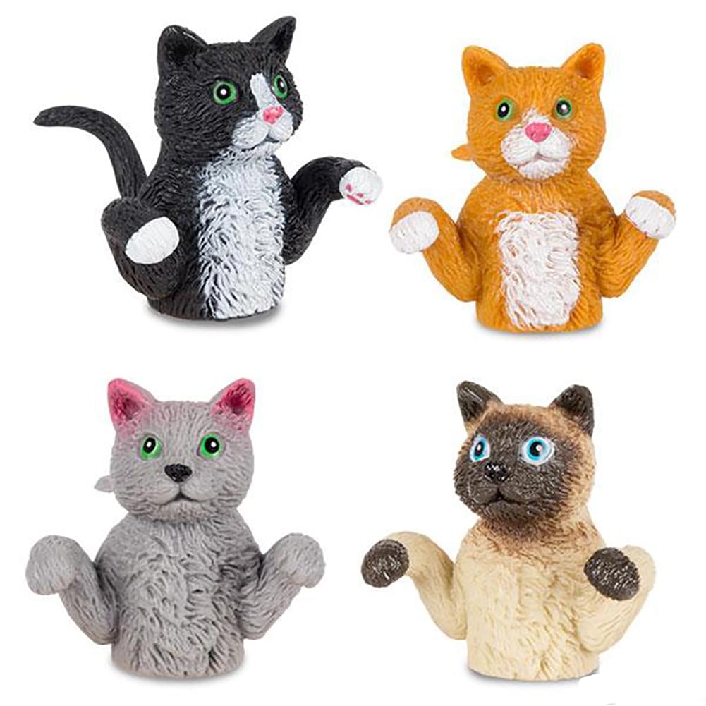 Finger Cats Finger Puppets, Set of 4 (Brown, Grey, Orange, Black)