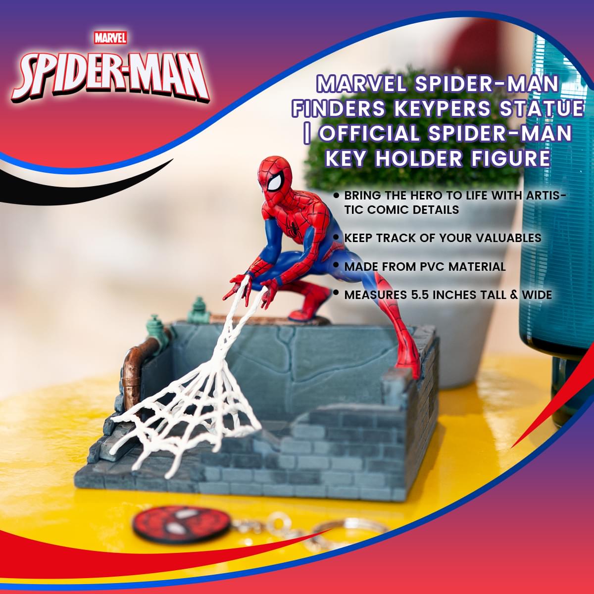 Marvel Spider-Man Finders Keypers Statue | Official Spider-Man Key Holder Figure