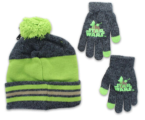 Star Wars The Mandalorian The Child Winter Beanie & Glove Set | Grey & Green