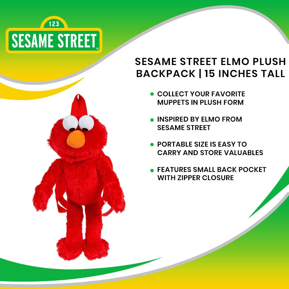 Sesame Street Elmo Plush Backpack | 15 Inches Tall