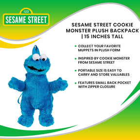 Sesame Street Cookie Monster Plush Backpack | 15 Inches Tall