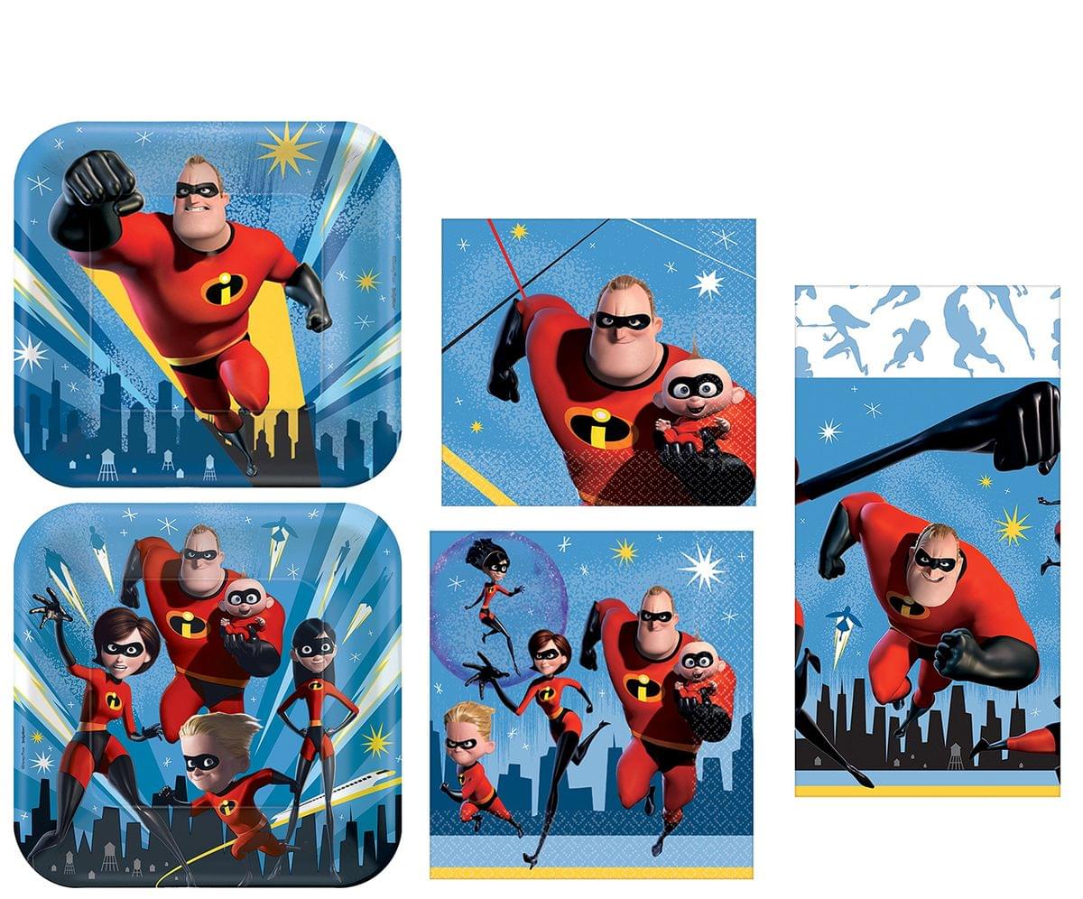 Incredibles 2 Party Bundle: 32x Napkins, 32x 7-9" Plates, 16x Cups, 2x Covers