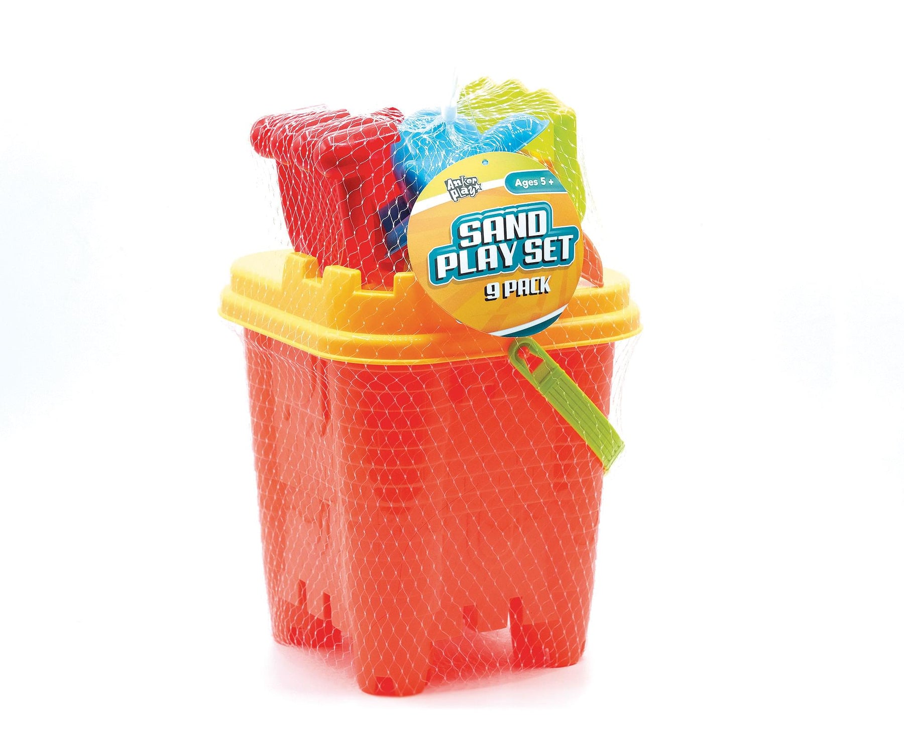 9 Piece Sand Bucket Set | Orange with Yellow Lid