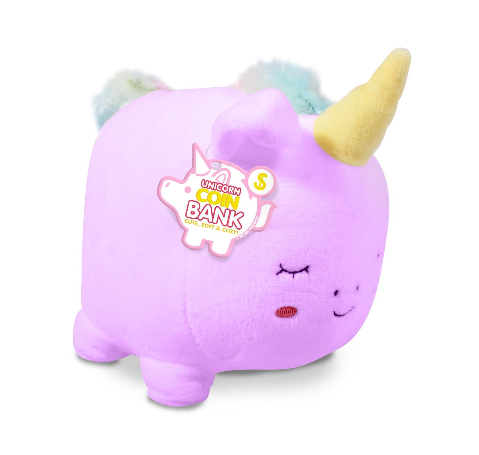 Purple Unicorn Plush Kids Coin Bank