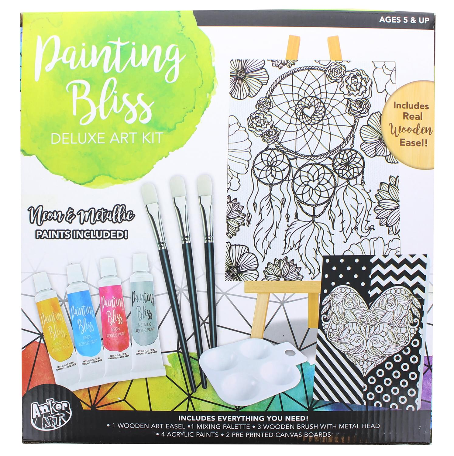 Painting Bliss Deluxe Art Kit With Wooden Tabletop Easel