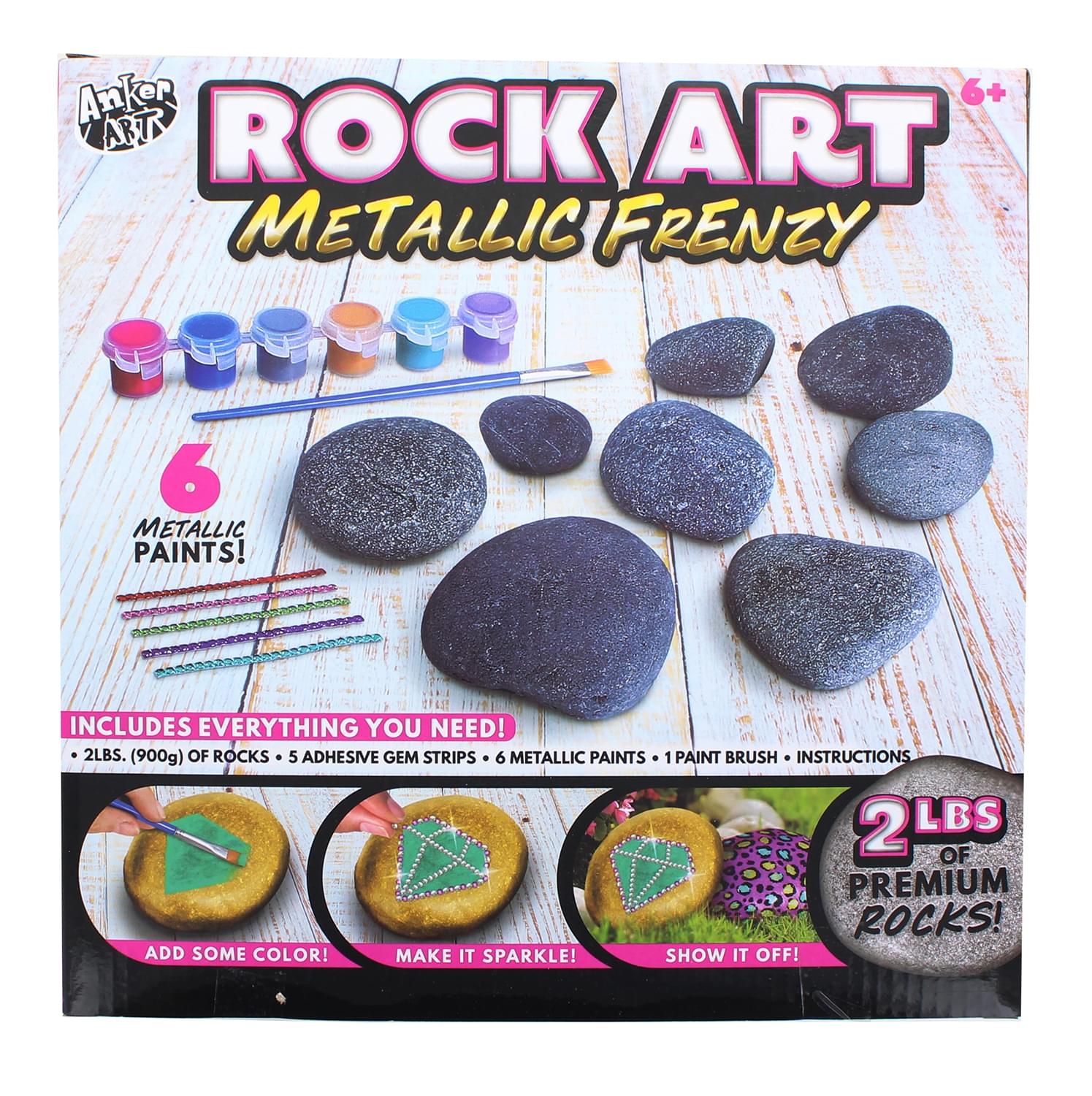 Rock Art Metallic Frenzy DIY Craft Kit | Includes 2 lbs of Premium Rock