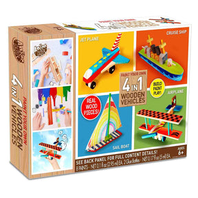 Paint Your Own 4 in 1 Wooden Vehicles Craft Kit | Makes 4 Vehicles