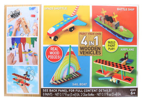 Paint Your Own 4 in 1 Wooden Vehicles Craft Kit | Makes 4 Vehicles