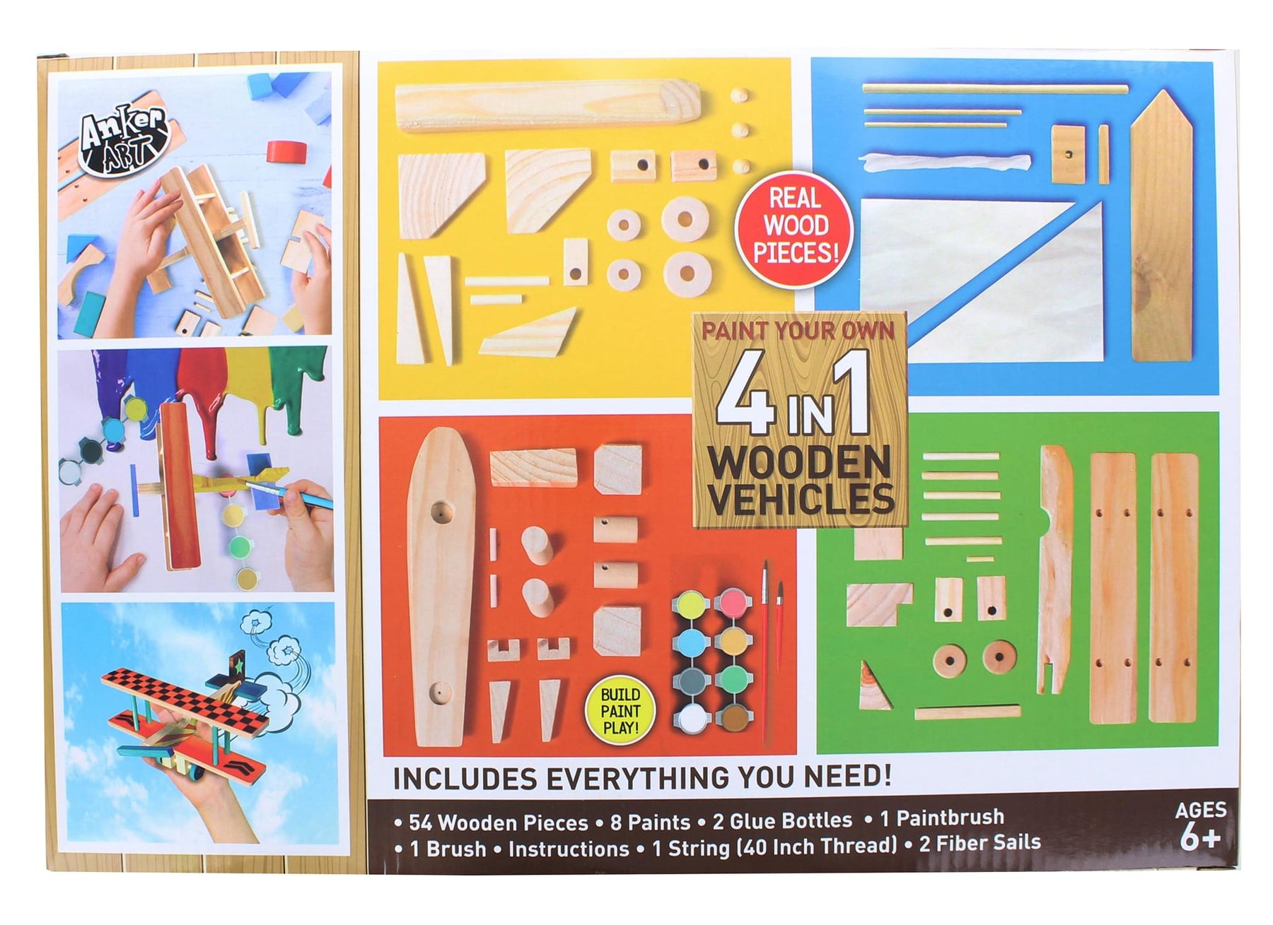 Paint Your Own 4 in 1 Wooden Vehicles Craft Kit | Makes 4 Vehicles