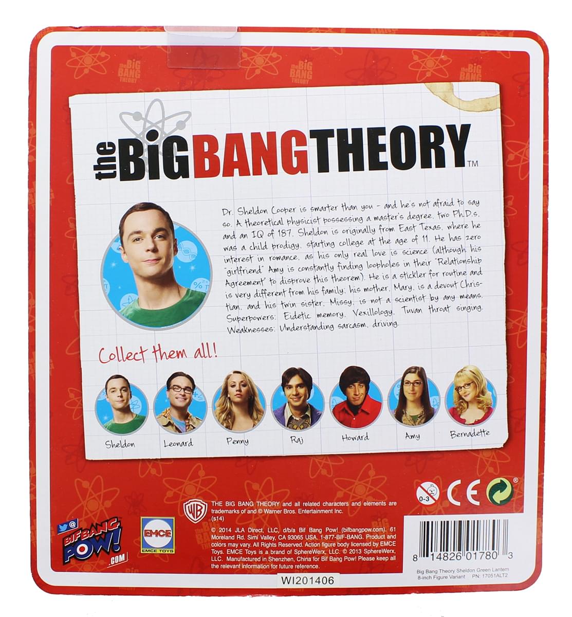 Big Bang Theory Sheldon (Green Lantern/ Hawkman) Retro Clothed 8" Action Figure