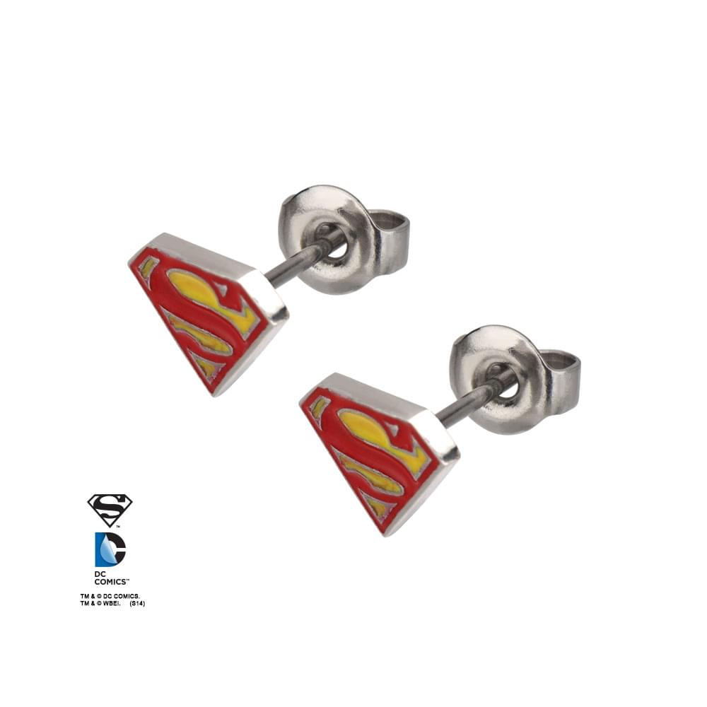 DC Comics Superman Logo Red-and-Yellow Epoxy Steel Stud Earrings