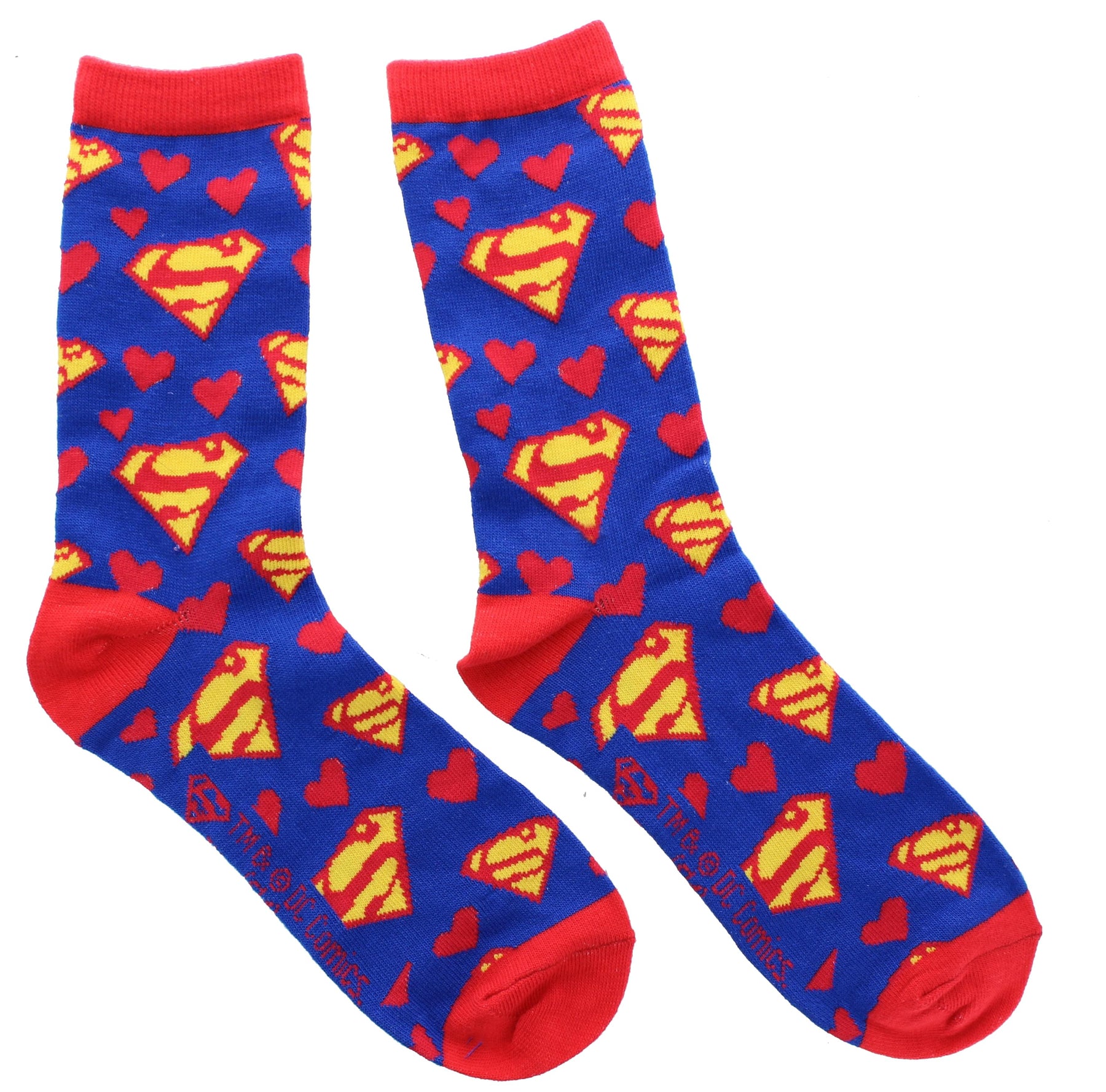 Superman Red & White Hearts Junior Crew Socks