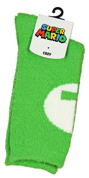 Super Mario Bros. Green Luigi Logo Cozy Adult Crew Socks