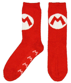 Super Mario Bros. Red Mario Logo Cozy Adult Crew Socks