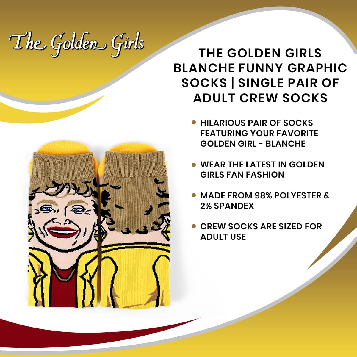 The Golden Girls Blanche Funny Graphic Socks | Single Pair Of Adult Crew Socks