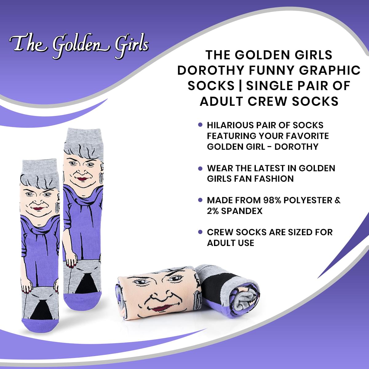 The Golden Girls Dorothy Funny Graphic Socks | Single Pair Of Adult Crew Socks