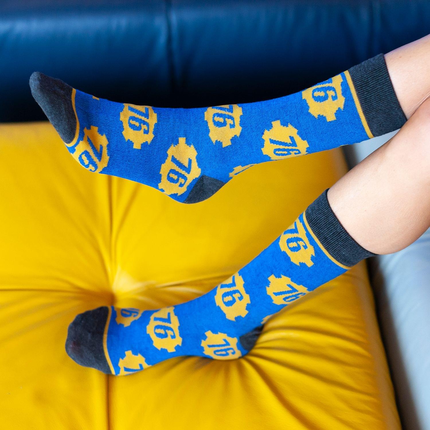 Fallout Collectibles | Blue & Yellow Crew Socks | BIOWORLD Fallout collection