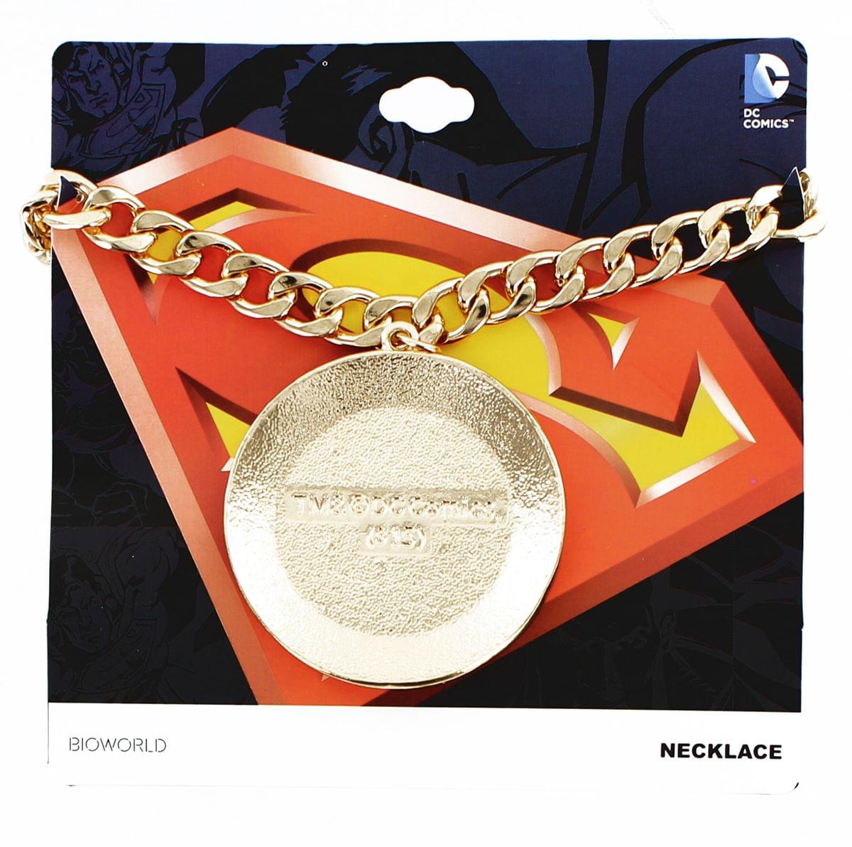 Superman Logo Bling Gold Round Sparkle Pendant Necklace
