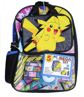 Pokemon 5 Piece 16 Inch Backpack | Utlity & Pencil Cases | Ice Pack | Bottle