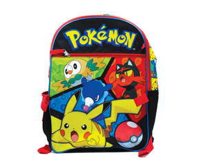 Pokemon Characters 5 Piece 16 Inch Backpack | 2x Cases | Bottle | Zip Pull