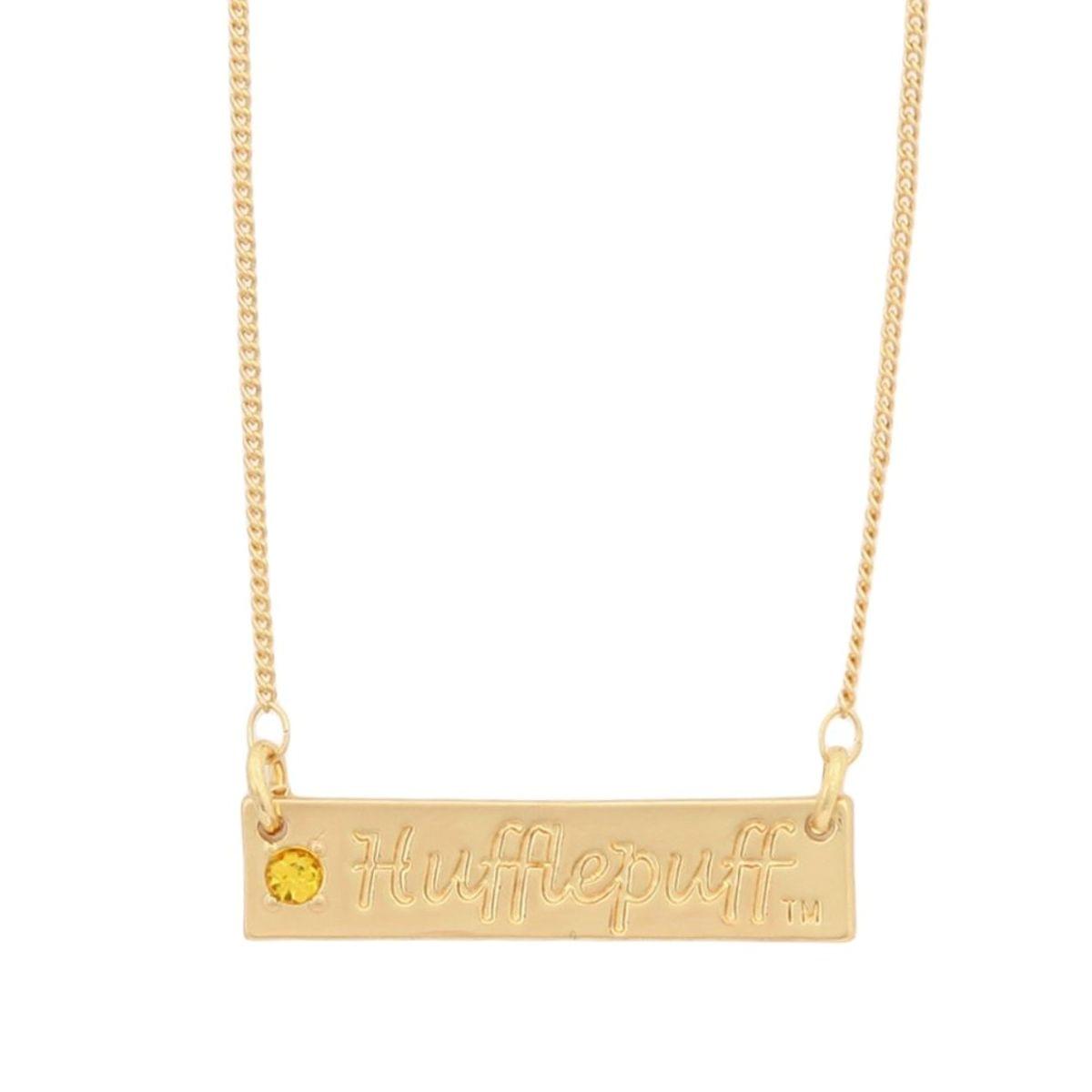 Harry Potter Hufflepuff Script Bar Necklace with Stone