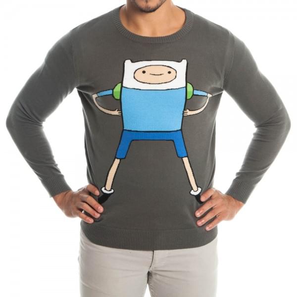 Adventure Time Finn Adult Gray Knit Sweater