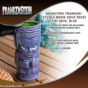 Monsters Frankenstein's Bride 20oz Geeki Tiki Mug, Blue