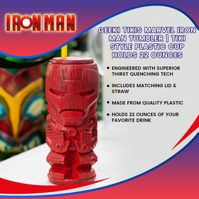 Geeki Tikis Marvel Iron Man Tumbler | Tiki Style Plastic Cup | Holds 22 Ounces